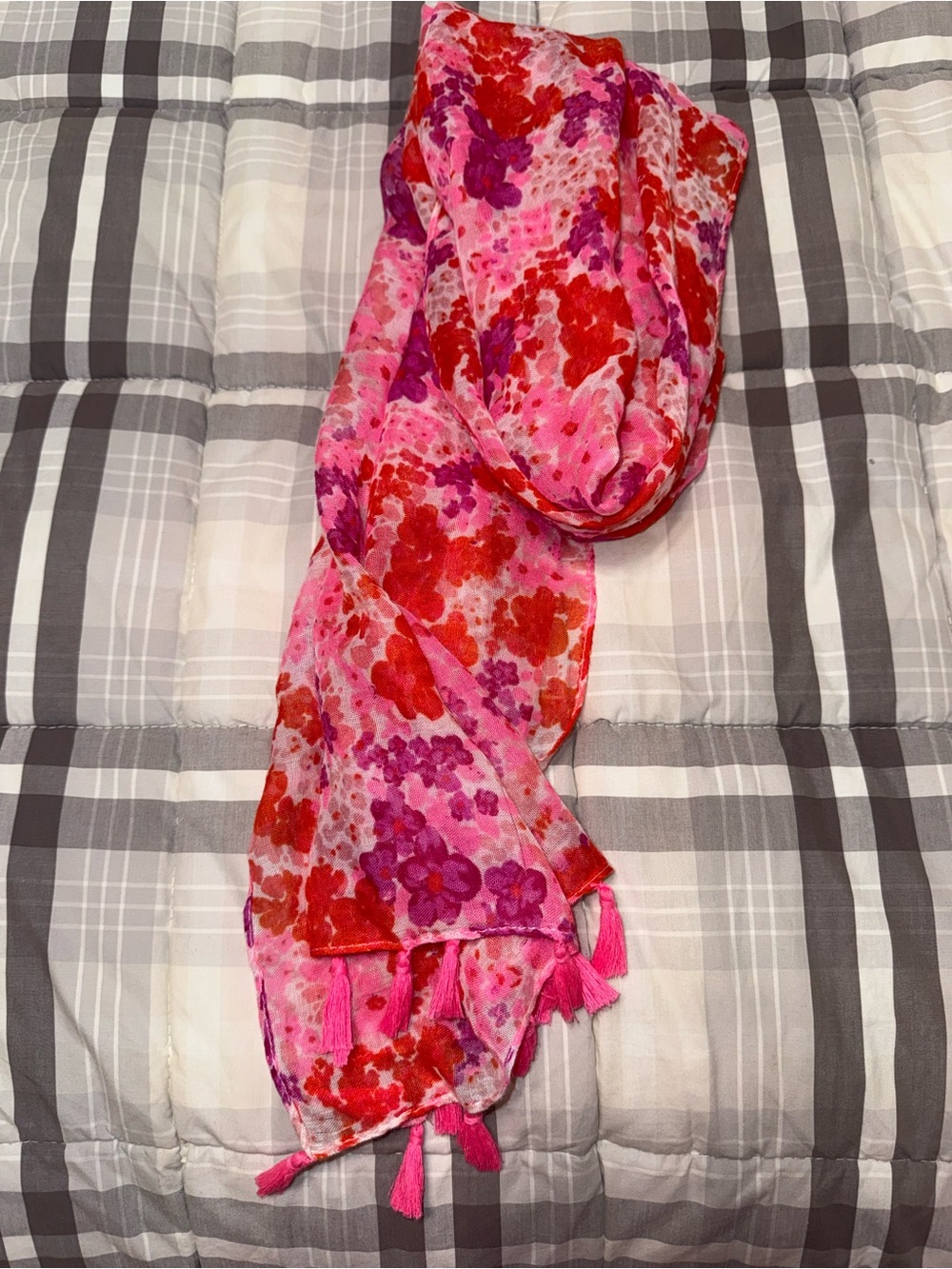 Floral Pink & Red Lightweight Women's Scarf